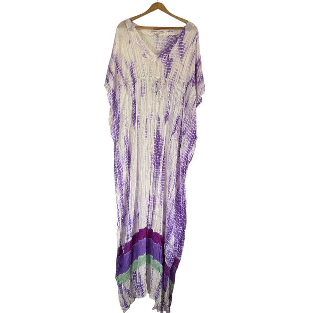 MONIQUE LESHMAN sheer swimsuit cover/caftan/kimono maxi length dress sz medium
